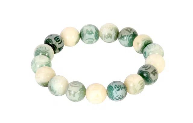 檀欣 国潮醒狮 雕刻六字真言跑环 本命年招财平安文玩高级感新中式念珠佛珠 白玉菩提 菩提类手串 男女同款情侣款 礼盒装