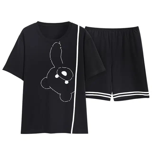 歌倩雅 圆领套头卡通动漫透气直筒微弹睡衣套装 男款 黑色