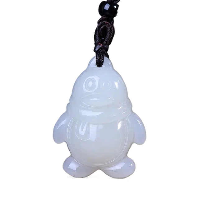 舒杰 憨厚可爱小企鹅 吊坠 挂件 和田玉 项链 男女同款情侣款 白玉