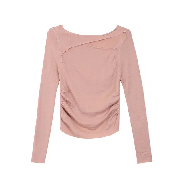 麓蔓蒂 纯欲小心机镂空领口设计别致绝美上衣修身内搭长袖针织衫 女款