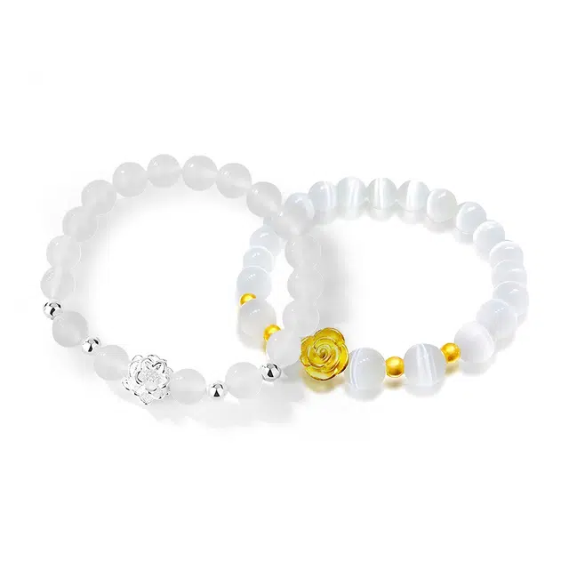 饰伴 花瓣轻舞 国潮复古轻奢优雅气质 新中式猫眼石小众 玛瑙 手串 男女同款情侣款