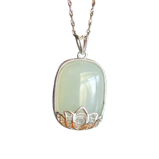 舒杰 方形素面小众设计高级 和田玉 项链 男女同款情侣款 白玉