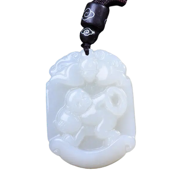 舒杰 封侯挂印吉祥生肖猴 挂件 和田玉 项链 男女同款情侣款 白玉