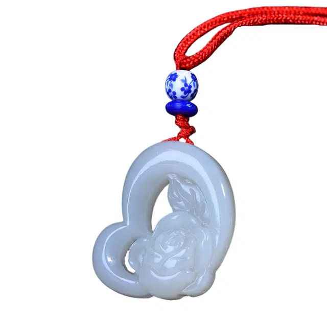 舒杰 心花怒放时尚精美 小众设计 和田玉 项链 男女同款情侣款 白玉