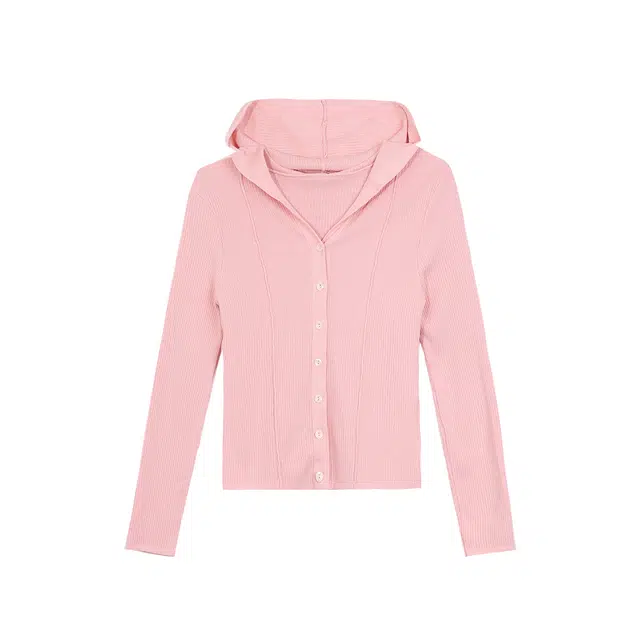 麓蔓蒂 甜辣妹休闲连帽长袖纯色学院风修身显瘦开衫针织衫 女款