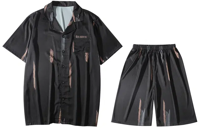 宫蝶 短袖冰丝薄款家居服简约休闲可外穿睡衣套装 男款 深灰色