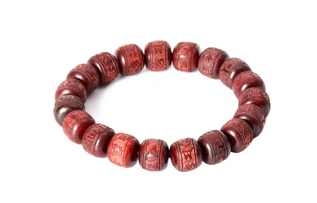 檀欣 新中式国潮 复古雕刻六字箴言清凉风珠串 轻奢简约小众设计高级感 聚福平安念珠佛珠 木作手串 男女同款情侣款 血檀 礼盒装