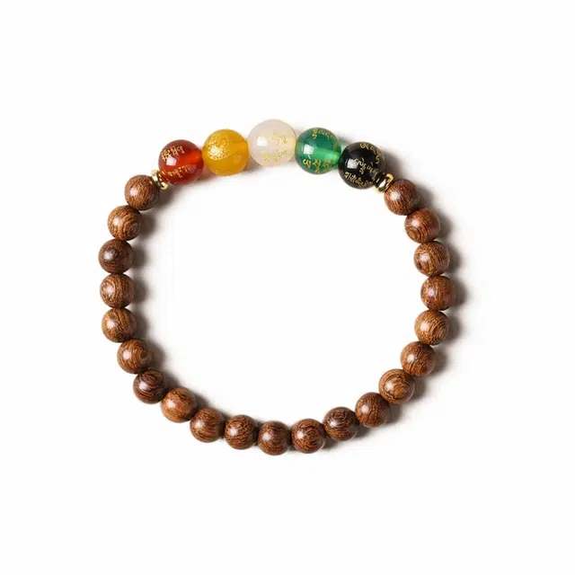 琉堇 中式五路财神招财念珠 国风转运珠 木质文玩串珠 护身符守护佛珠 木作 手串 男女同款情侣款 金丝檀木