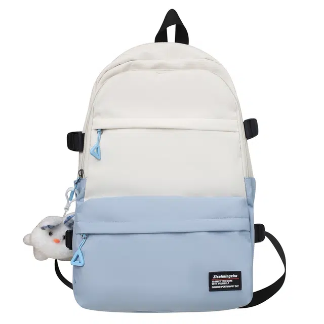 帕克熊 撞色双肩包上课书包通勤包电脑包大容量 尼龙涤纶 时尚潮流气质风简约百搭初高中大学生男女通用情侣