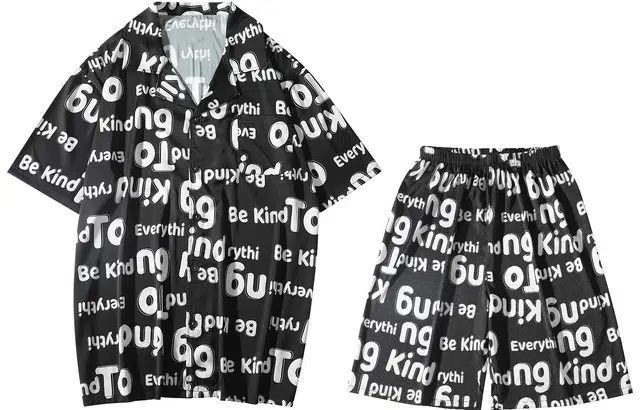 宫蝶 冰丝短袖薄款家居服字母满印休闲可外穿睡衣套装 男款 黑色