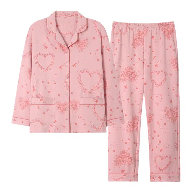 欧迪芬 翻领舒适长袖上衣柔软亲肤长裤睡衣套装 女款 粉色