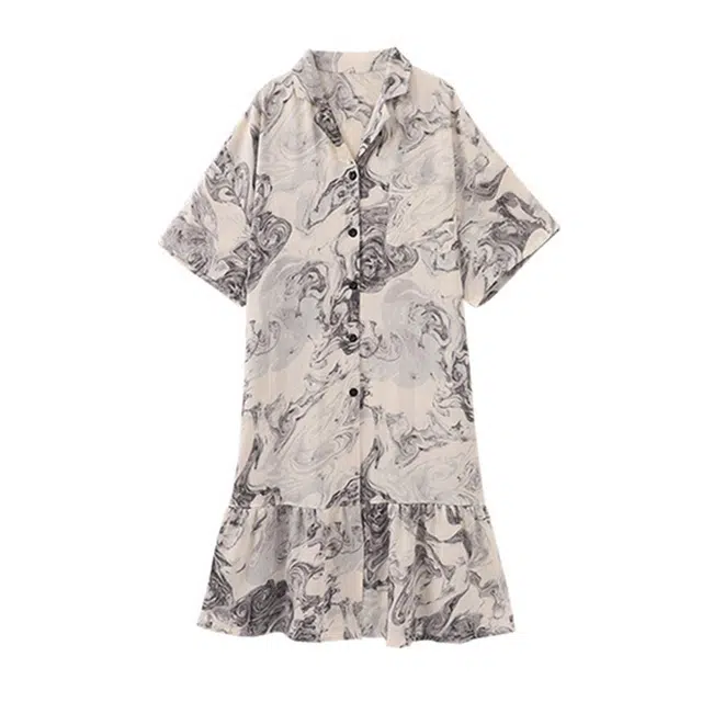 橡柠派 水墨印花花纹冰丝简约时尚高级感古风泼墨睡衣套装 男女同款