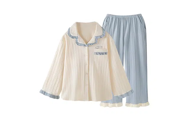 橡柠派 甜美可爱简约翻领设计长袖上衣长裤睡衣套装 女款