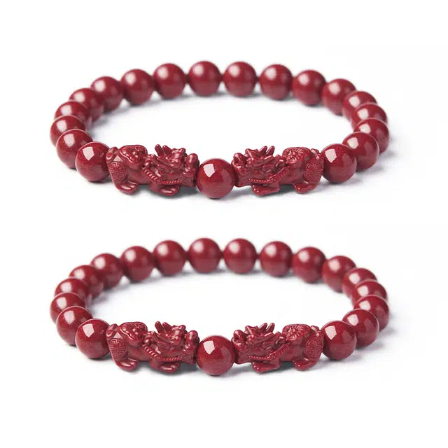 翠雅金楼 招财如意貔貅 红色新中式 再造辰砂朱砂 手串 男女同款情侣款