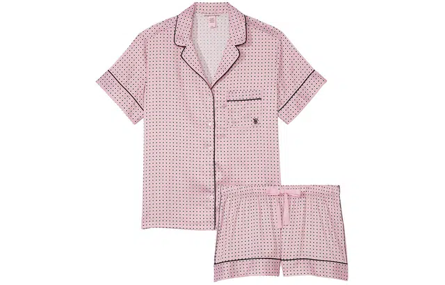 Victoria's Secret Satin Short Pajama Set Pink Polka Dot