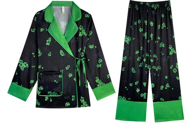 怡吾色 柔软凉感冰丝印花睡衣套装 女款 新中式简约可外穿