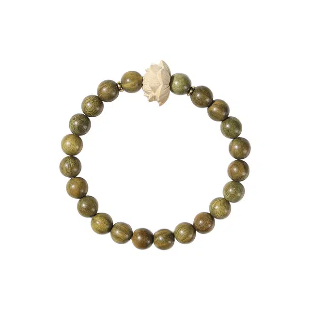 琉堇 国潮好运莲花文玩念珠 新中式诸事顺意绕指柔串珠 国潮文艺手饰 本命年转运 绿檀 木作手串 男女同款情侣款 檀木