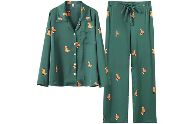 怡吾色 卡通小黑猫简约可外穿翻领单排扣长袖上衣松紧腰裤子睡衣套装 男女同款