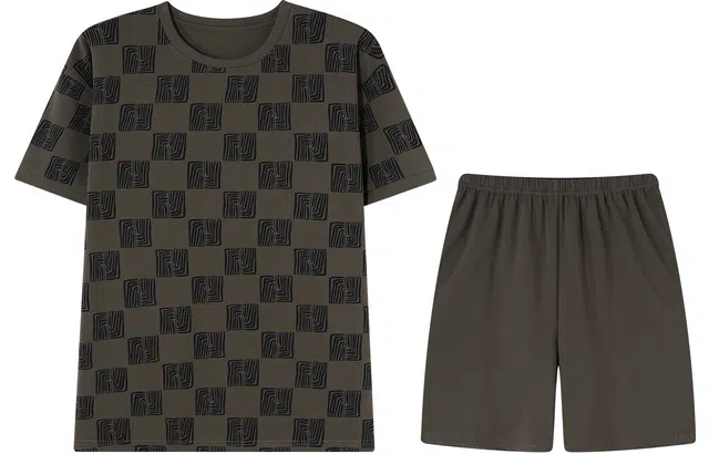 宫蝶 短袖简约家居休闲大码可外穿睡衣套装 男款 橄榄绿