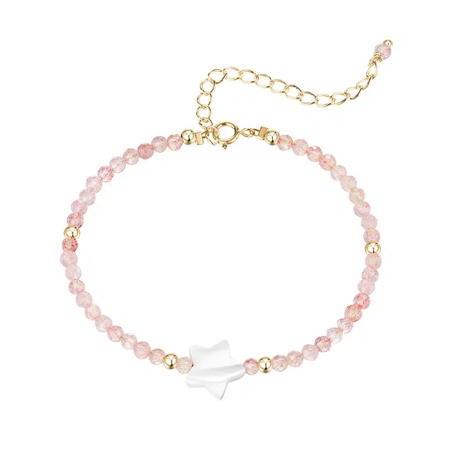 迷颂玛 时尚小清新少女心闺蜜同款高级小众草莓晶切面手饰 星星设计粉嫩可爱细款简约手串 百搭精致饰品礼品礼盒 水晶 手链 女款