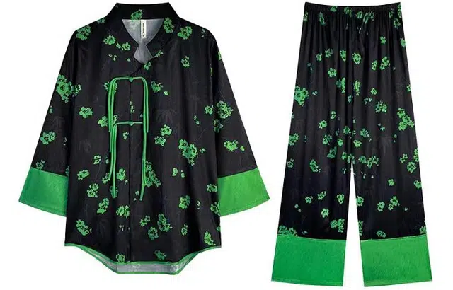 怡吾色 植物花卉立领长袖上衣松紧长裤睡衣套装 女款