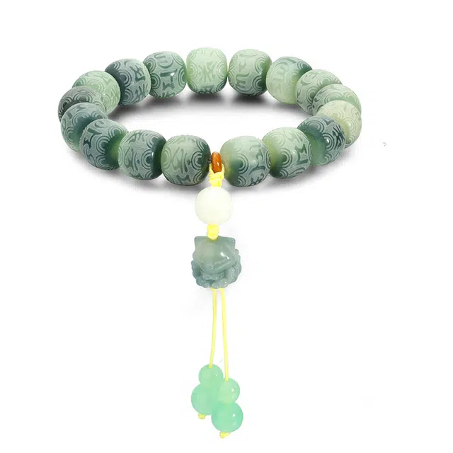 彗时 新中式国风复古青丘九尾狐雕刻六字真言招财转运珠 文玩复兴佛珠盘串珠 时尚精致小众百搭 菩提根 手串 男女同款情侣款