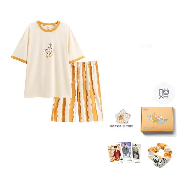 芬腾 宽松休闲大码抗菌圆领短袖上衣短裤睡衣礼盒 女款