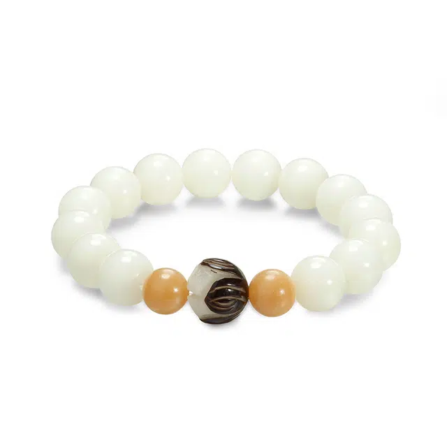 彗时 好运莲莲荷叶文玩盘串 新中式国风小众轻奢幸运转运珠考研上岸考试复古复兴轻奢送礼盒物 白玉菩提 手串 男女同款情侣款