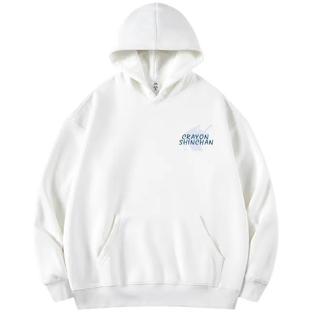 蜡笔小新 卡通撑伞小新泼墨字母印花休闲宽松套头连帽卫衣 男女同款