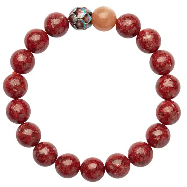 琉堇 古典精致大气创意设计国潮手持盘玩念珠新中式本命年红色转运珠本命年守护串珠民族风文玩 再造辰砂朱砂 手串 男女同款情侣款