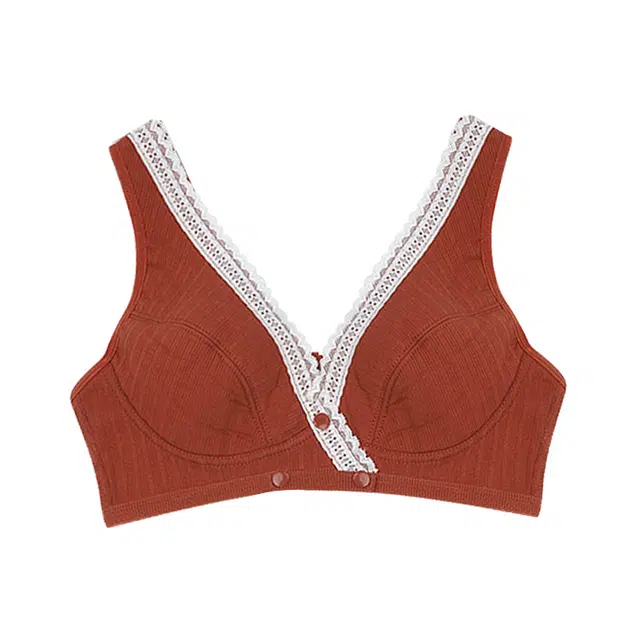 水中花 蕾丝边刺绣前扣背心式无钢圈文胸 女款