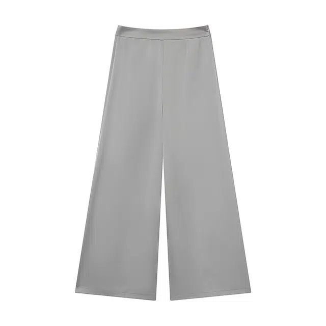 区区欧阳 复古纯色高腰宽松阔腿休闲裤 女款 雪银灰