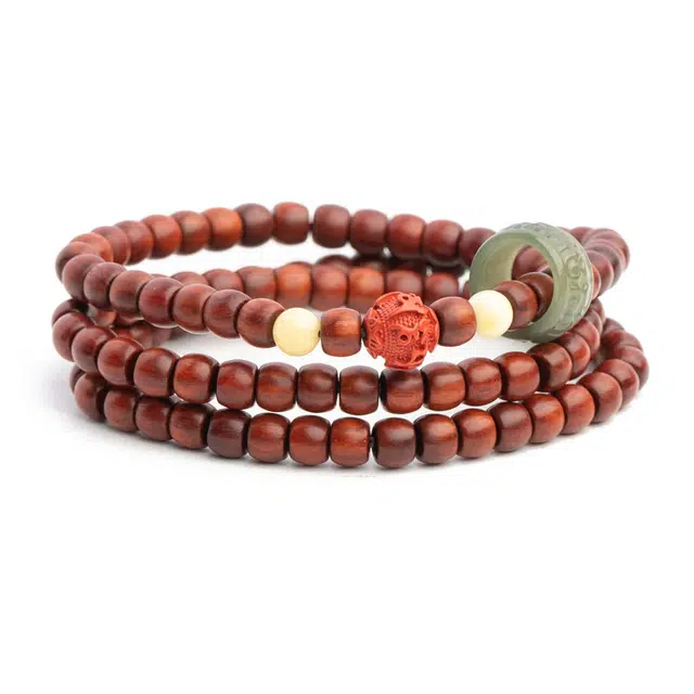 仙源 六字真言 跑环文玩佛珠 和田玉 木作手串 男女同款情侣款 紫檀属