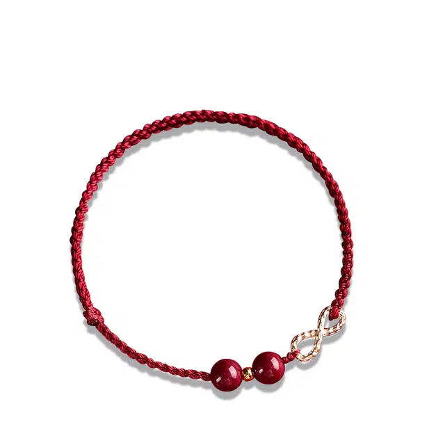 谧月珠宝 朱砂 国潮复古本命年有钱花转运红绳 手工编织绳 转运红绳 潮流简约 串珠小众设计 合金 手链 男女同款情侣款