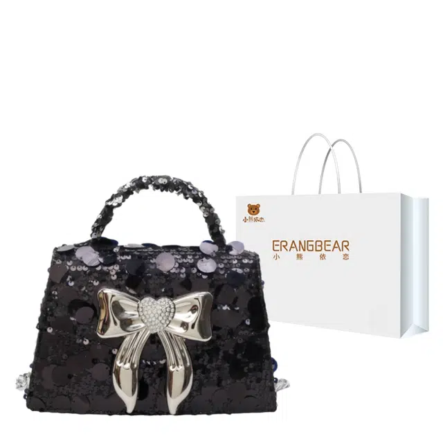 小熊依恋/新款 闪亮不灵宴会金属亮片蝴蝶结时尚手提 单肩斜挎包 女款 多色