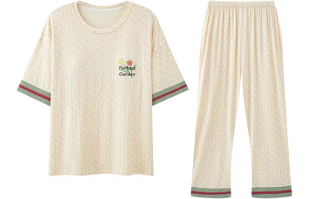 宫蝶 柔软莫代尔棉短袖七分裤家居服简约休闲可外穿大码带胸垫睡衣套装 女款 杏色