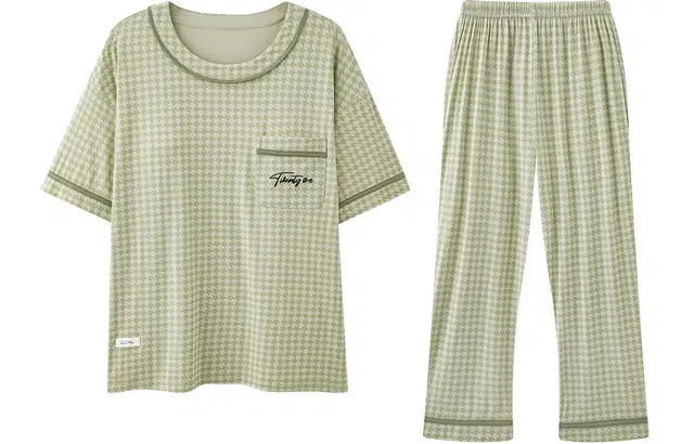 宫蝶 满印圆领短袖松紧腰直筒长裤睡衣套装 女款 绿色