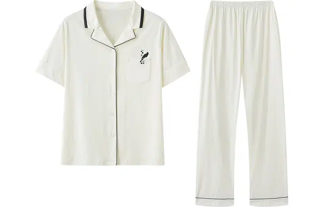 宫蝶 熊猫贴袋古巴领短袖长裤可外穿睡衣套装 女款