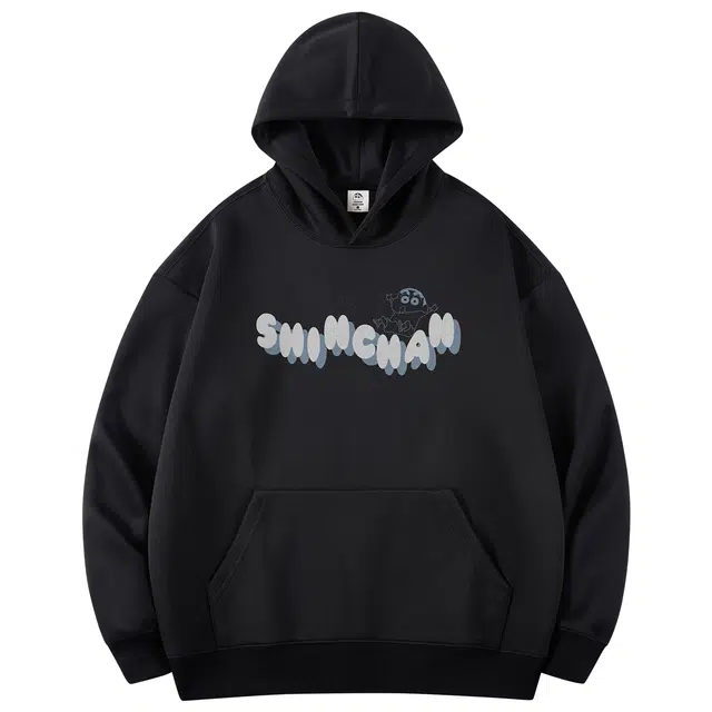 蜡笔小新 卡通趣味云间坠落小新字母印花休闲宽松套头连帽卫衣 男女同款