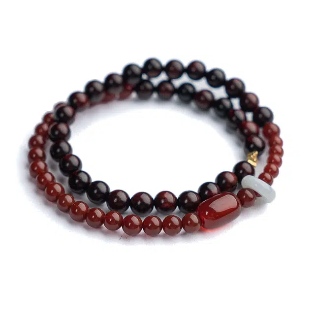 仙源 文玩佛珠 翡翠跑环 红色玛瑙 多圈 木作 手串 男女同款情侣款 紫檀