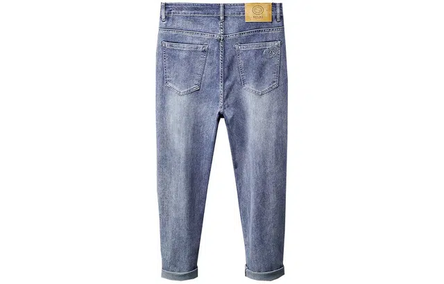 雅鹿 复古宽松直筒哈伦破洞牛仔裤 男款 蓝色