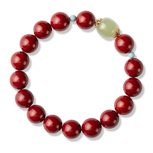 谧月珠宝 新中式古韵国潮风 小众设计 高级感 复古风 纳福 再造辰砂朱砂 玉石手串 男女同款情侣款