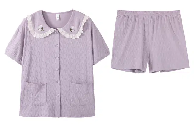 小情歌 简约休闲家居服舒适短袖短裤睡衣套装 女款 浅紫色