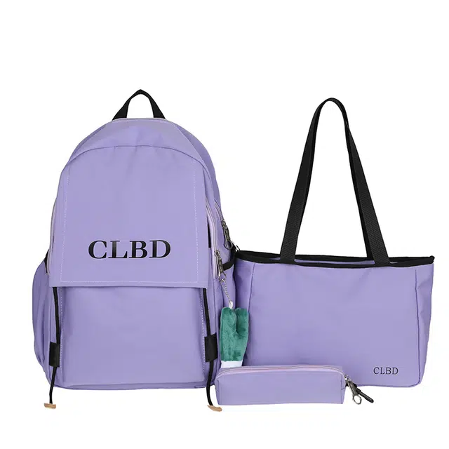 德力熊 尼龙 男女通用 多色 双肩包 纯色学生书包大容量休闲三件套背包