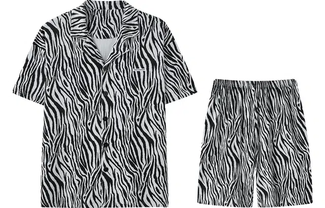 宫蝶 莫代尔短袖简约家居服可外穿休闲斑马纹大码睡衣套装 男款 黑色