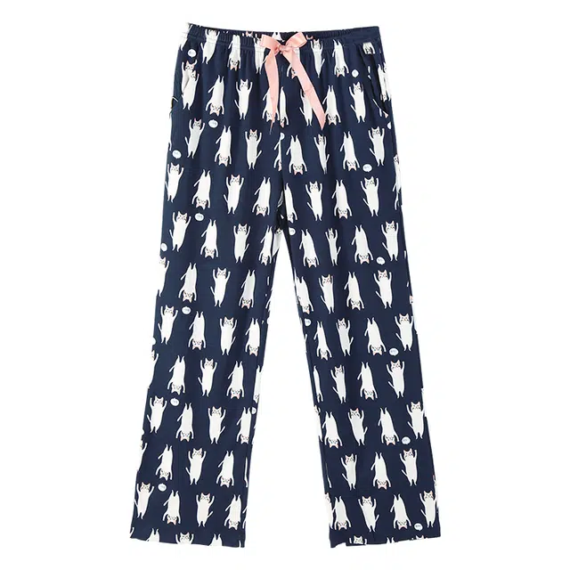 芬腾 简约家居可外穿直筒宽松松紧腰休闲睡裤 女款 宝兰