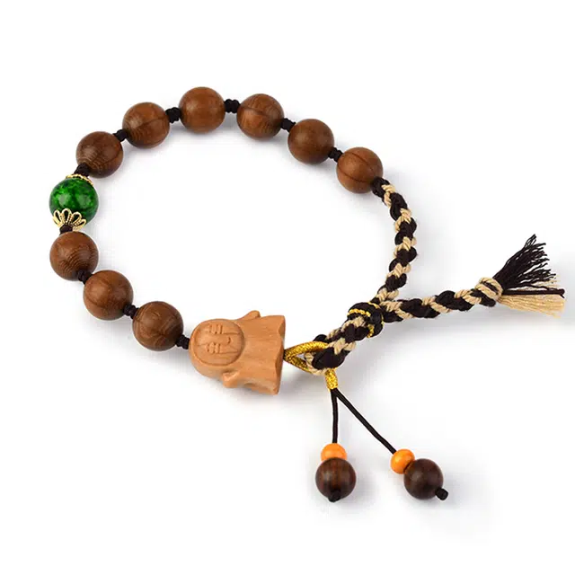 谧月珠宝 新中式民族风平安转运 国风汉服马面裙 藏式手工编绳款 合金 木作手串 男女同款情侣款 檀木