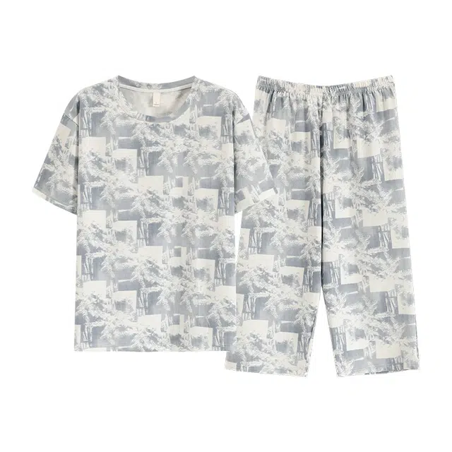 睦隆世家 短袖纯棉外穿七分裤拉架爽棉甜美家居服睡衣套装 女款