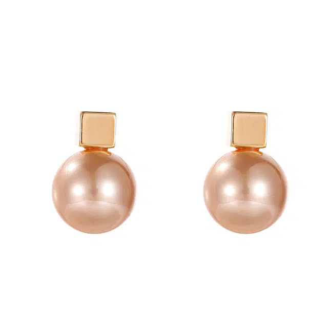 韵系 法式赫本风 几何方块无耳洞 仿珍珠 耳环 女款