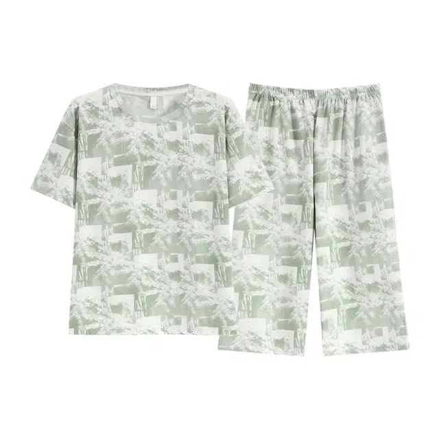 睦隆世家 短袖纯棉外穿七分裤拉架爽棉甜美休闲家居服睡衣套装 女款